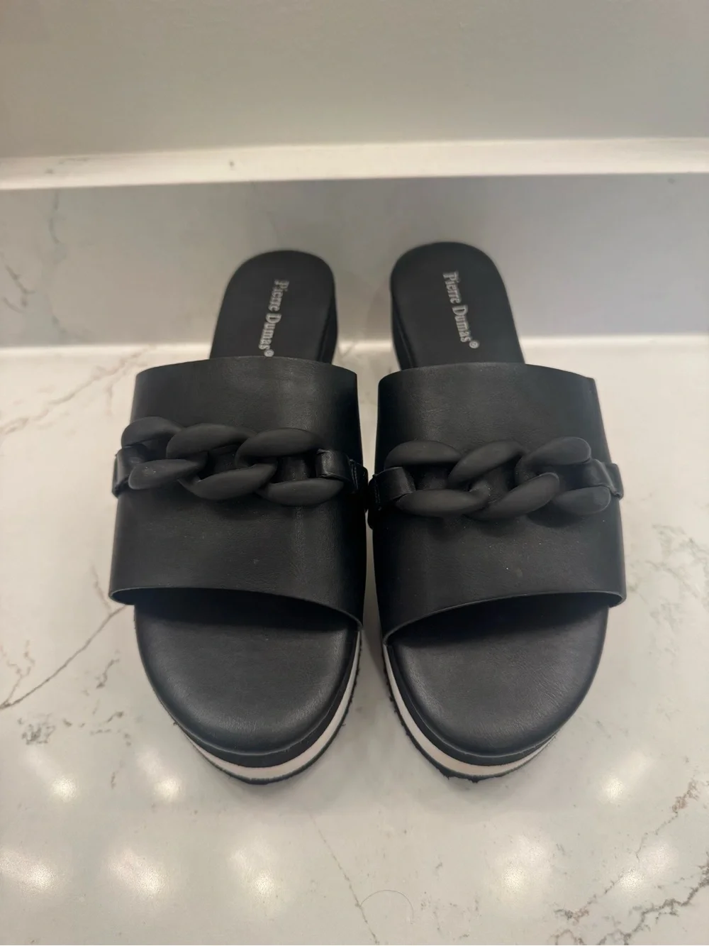 Women’s Pierre Dumas Black Platform Slide Sandals Wedges Size 6.5